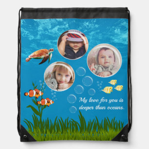 Ocean Blue Underwater Tropical Fish Deep Sea Love Drawstring Bag