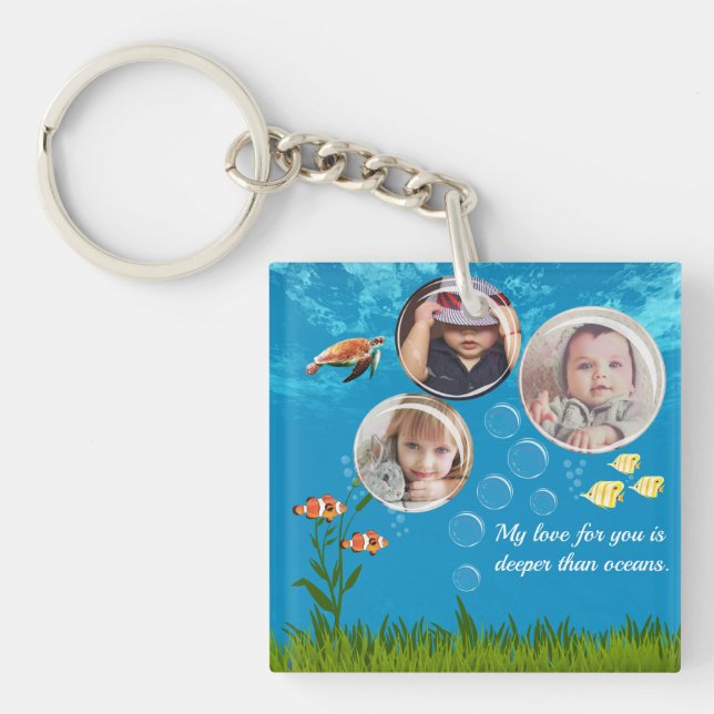 Ocean Blue Underwater Tropical Fish Deep Sea Love  Keychain (Front)