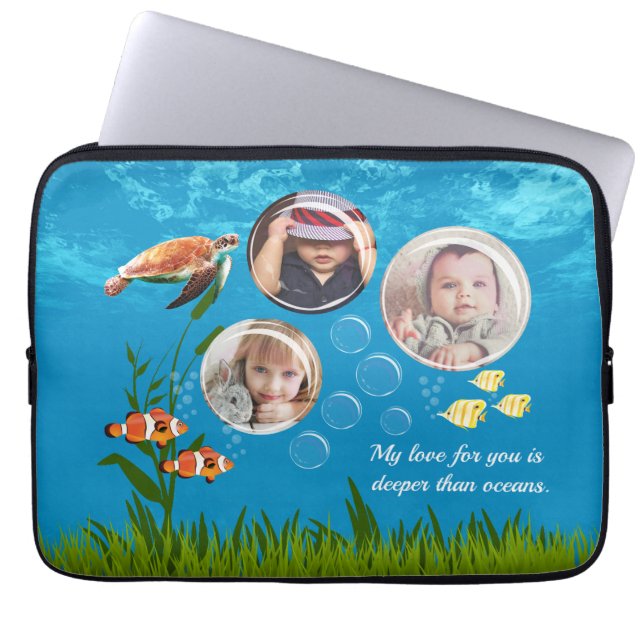 Ocean Blue Underwater Tropical Fish Deep Sea Love  Laptop Sleeve (Front)
