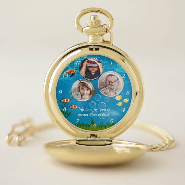Ocean Blue Underwater Tropical Fish Deep Sea Love  Pocket Watch (Inside)