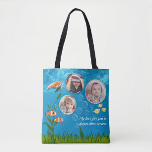 Ocean Blue Underwater Tropical Fish Deep Sea Love Tote Bag