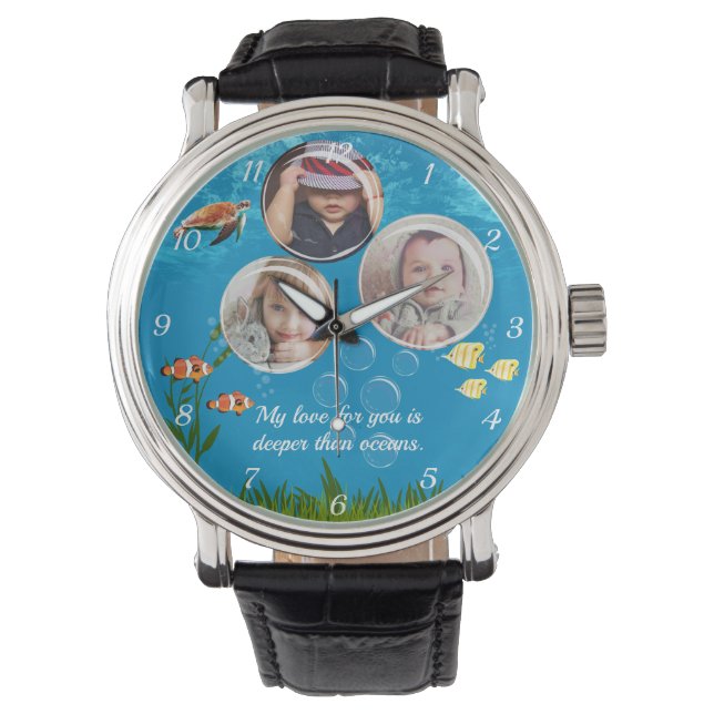 Ocean Blue Underwater Tropical Fish Deep Sea Love  Watch (Front)
