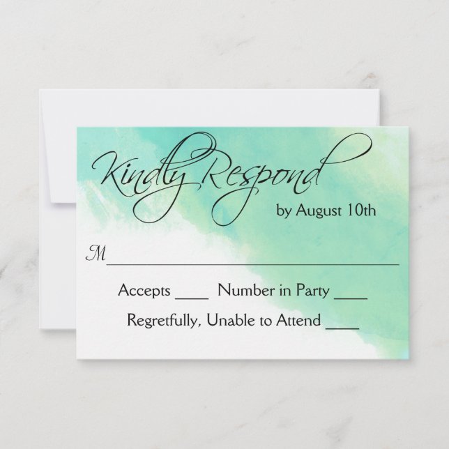Ocean Blue Watercolor and Calligraphy Wedding RSVP Card (Front)