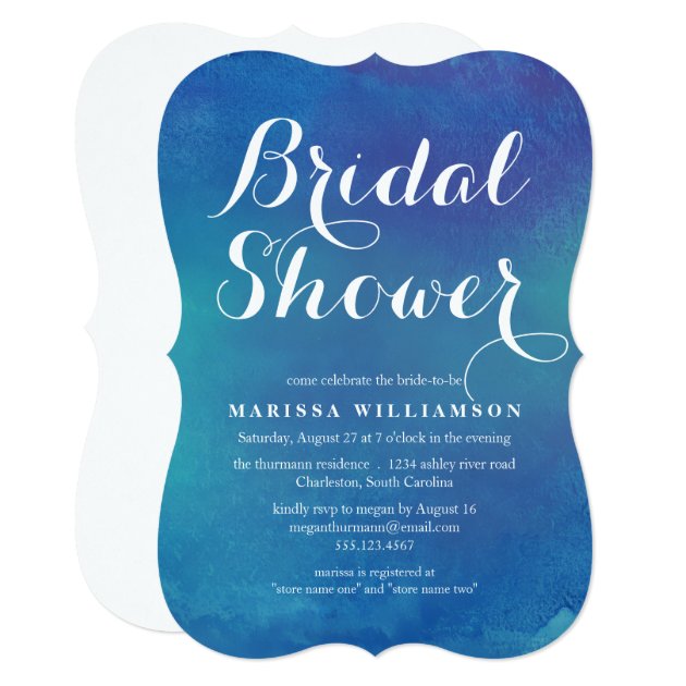 Ocean Blue Watercolor Bridal Shower Invitation