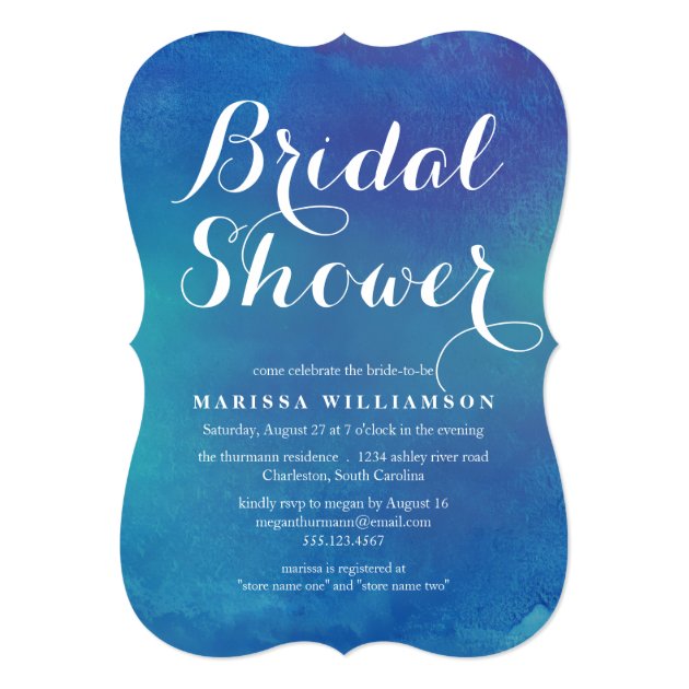 Ocean Blue Watercolor Bridal Shower Invitation