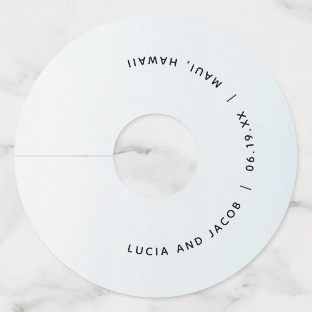 Ocean blue watercolor destination wedding custom wine glass tag (Front)