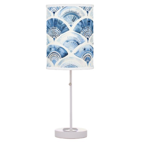 Ocean Blue Watercolor Geometric Gradient Art Deco Table Lamp