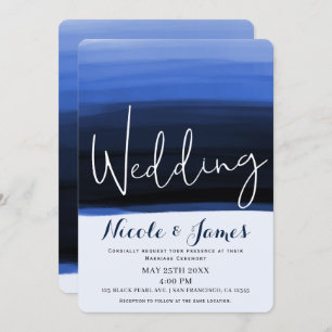 Ocean Blue Watercolor Modern Glam Wedding Invitation