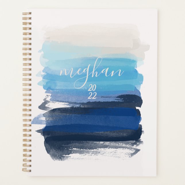 Ocean Blue Watercolor Monogram Script  Planner (Front)