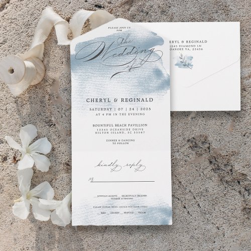 Ocean Blue Watercolor The Wedding Of    All In One Invitation