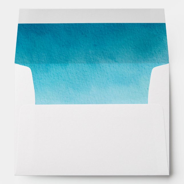 Ocean Blue Watercolor Waves With Monogram Wedding Envelope (Back (Bottom))