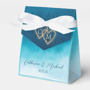 Ocean Blue Watercolor Waves With Monogram Wedding Favor Boxes