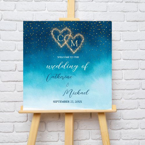 Ocean Blue Watercolor Waves With Monogram Wedding  Foam Board