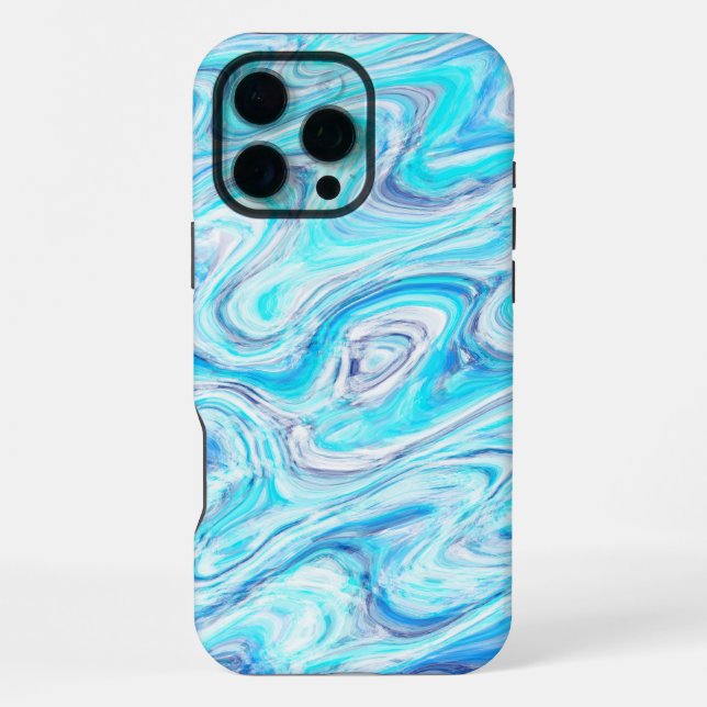 Ocean Blue Wave Marble Texture Abstract Liquid iPhone Case (Back)