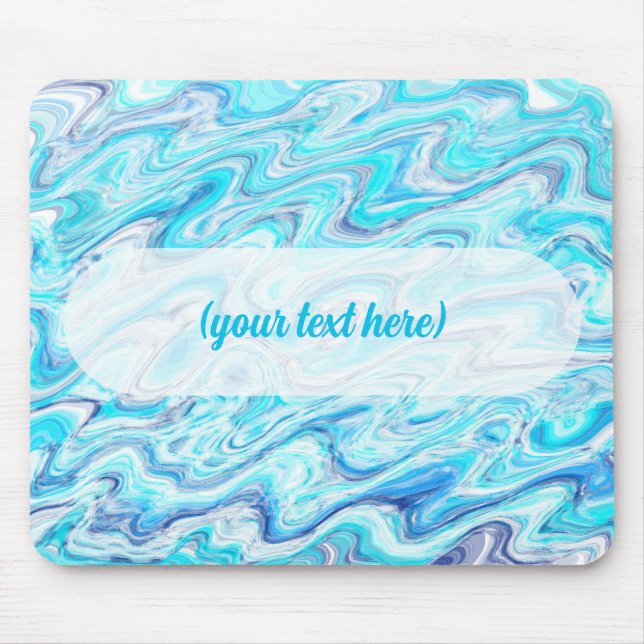 Ocean Blue Wave Marble Texture Abstract Liquid Mouse Pad (Front)