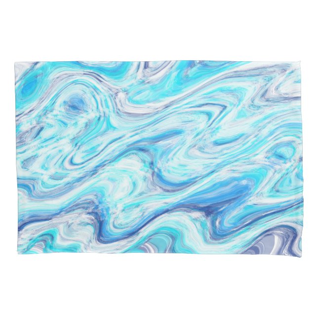 Ocean Blue Wave Marble Texture Abstract Liquid Pillow Case (Front)