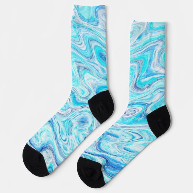 Ocean Blue Wave Marble Texture Abstract Liquid Socks (Left)