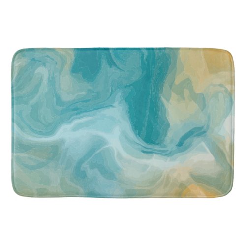 Ocean Blue Waves and Sandy Brown Fluid Art Bath Mat