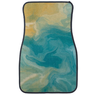 Ocean Blue Waves and Sandy Brown Fluid Art  Car Floor Mat