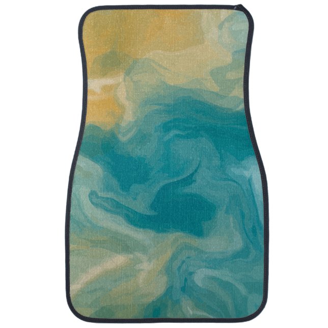 Ocean Blue Waves and Sandy Brown Fluid Art  Car Floor Mat (Front)