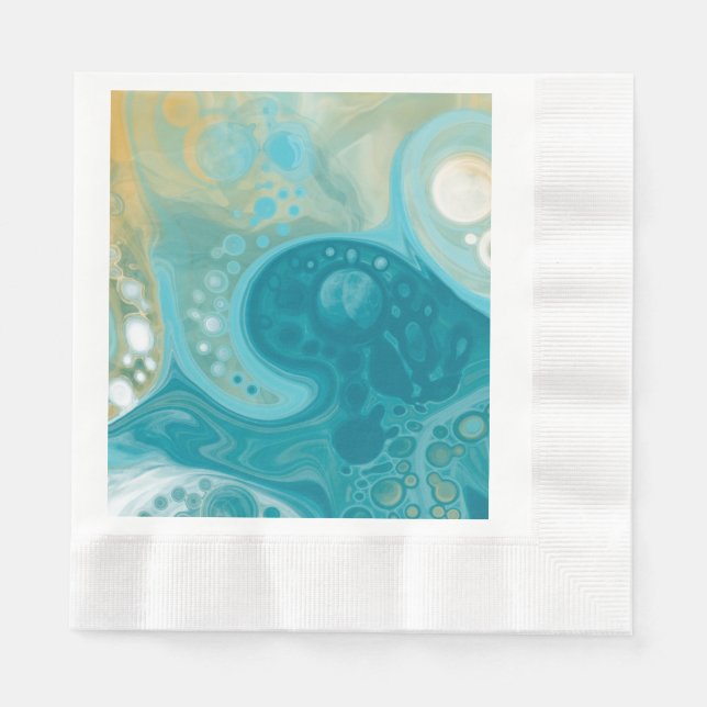 Ocean Blue Waves and Sandy Brown Fluid Art   Napkins (Front)