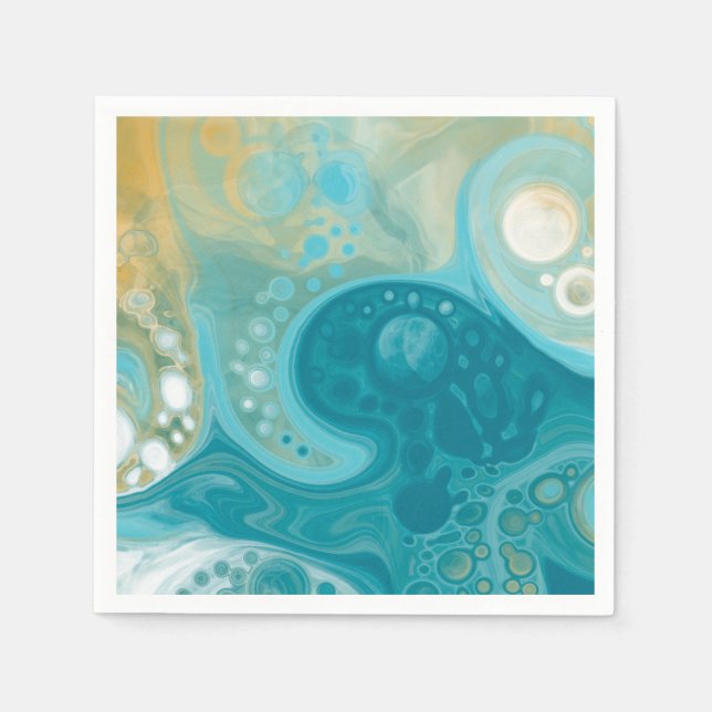 Ocean Blue Waves and Sandy Brown Fluid Art  Napkins (Front)