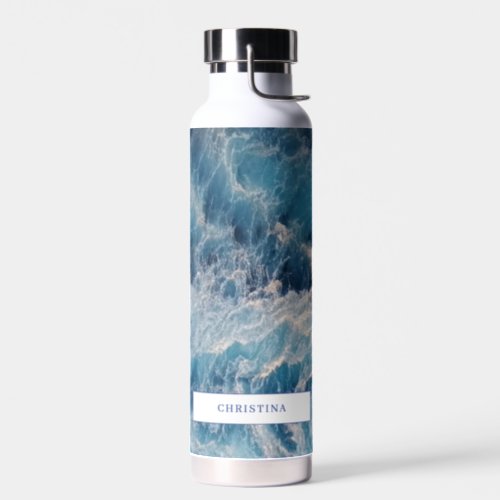 Ocean Blue Waves Bath Custom Name Water Bottle