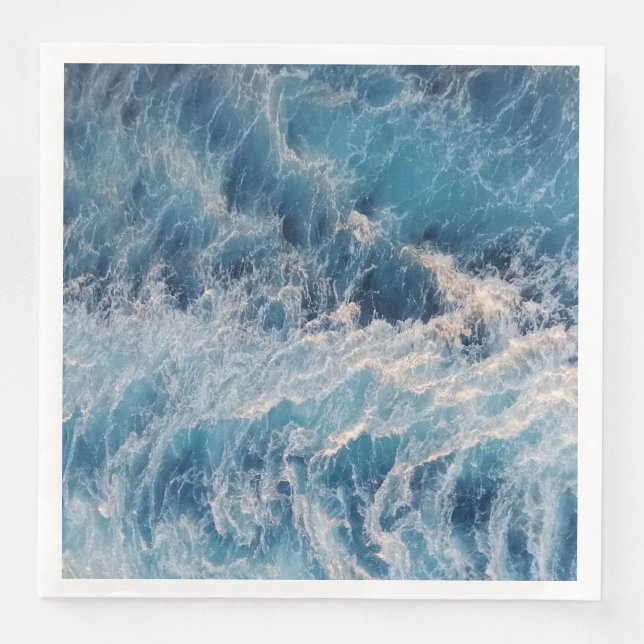 Ocean Blue Waves Paper Dinner Napkins (Front)