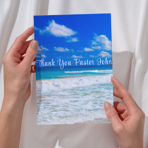 Ocean Blue Waves Pastor Appreciation Letterpress Thank You Card