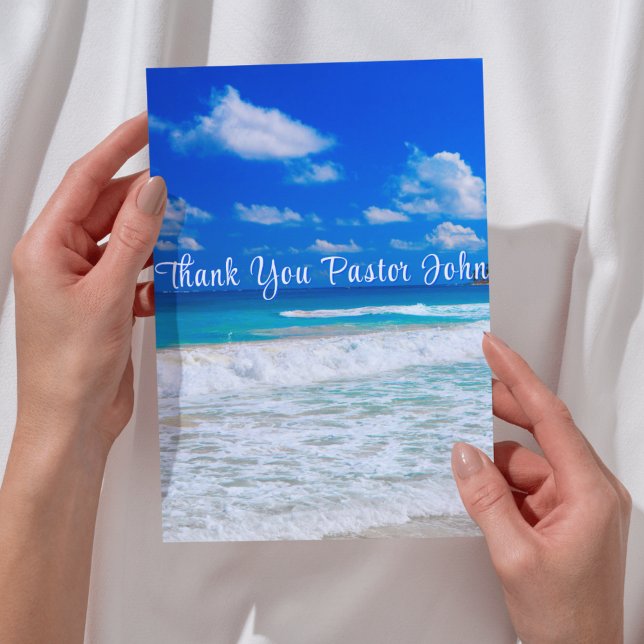 Ocean Blue Waves Pastor Appreciation Thank You Card (Ocean Blue Waves Pastor Appreciation Thank You Card
(front image/folded card))