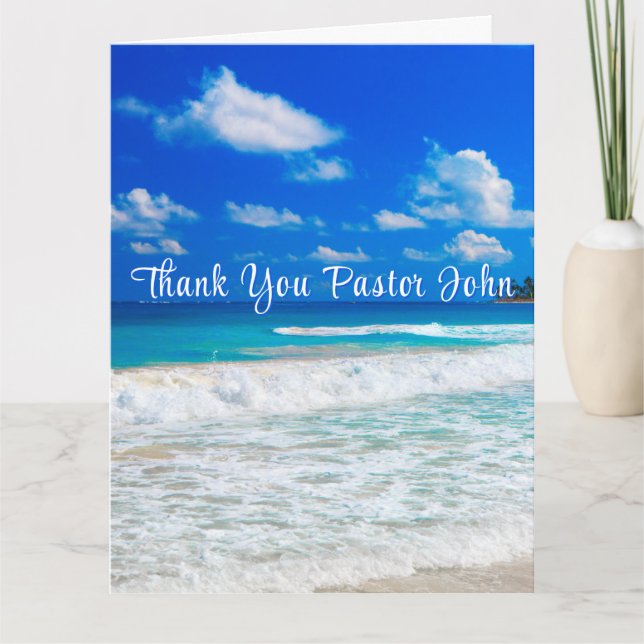 Ocean Blue Waves Pastor Appreciation Thank You Card (Front)