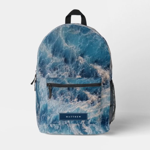 Ocean Blue Waves Personalized Name School Printed Backpack