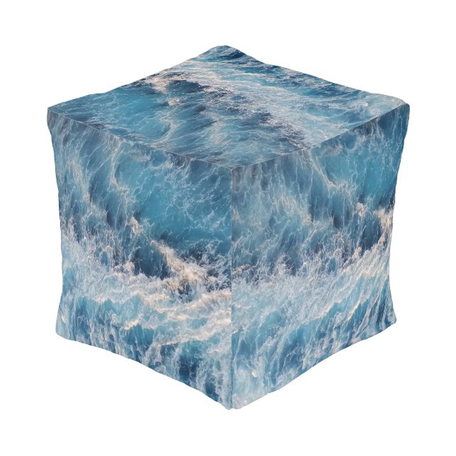 Ocean Blue Waves Pouf (Angled Back)