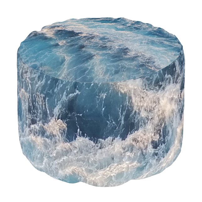 Ocean Blue Waves Pouf (Angled Front)