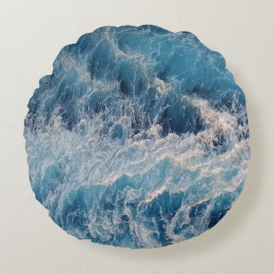 Ocean Blue Waves Round Pillow