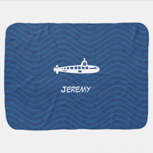 Ocean Blue Waves Submarine Baby Blanket
