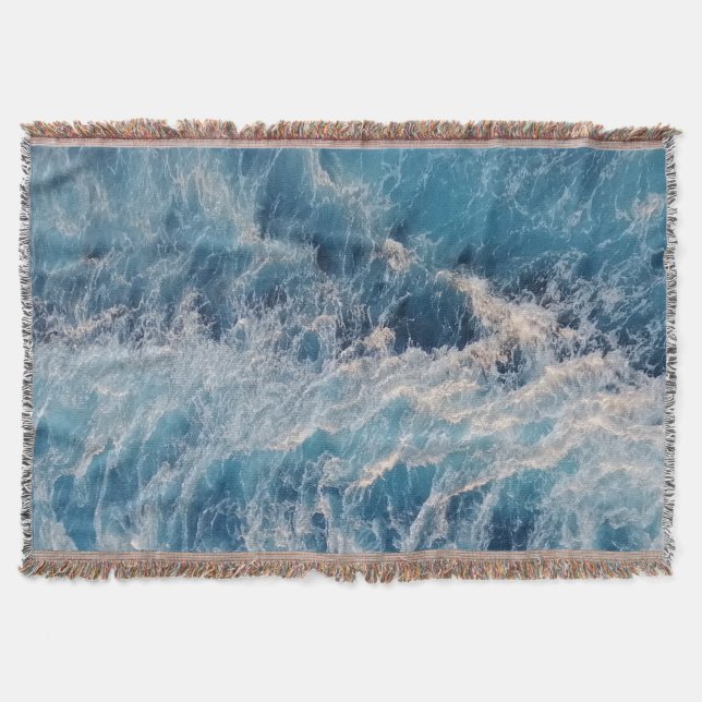 Ocean Blue Waves Throw Blanket (Front)