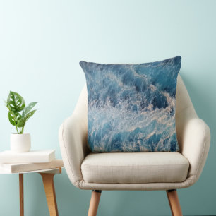 Ocean Blue Waves Throw Pillow