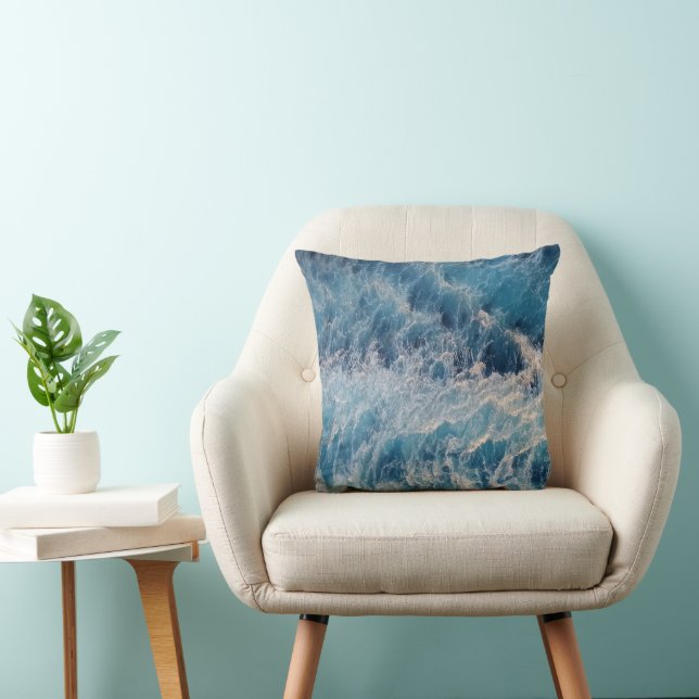 Ocean Blue Waves Throw Pillow (Chair)