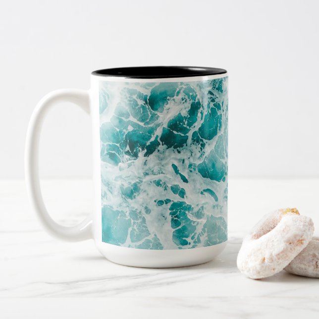 Ocean Blue Waves Two-Tone Coffee Mug (With Donut)