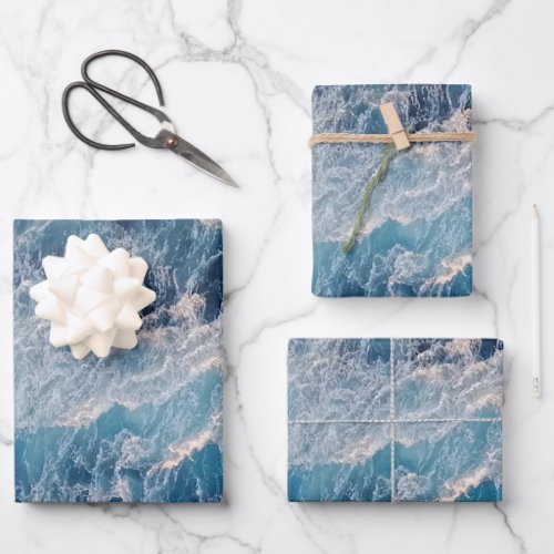 Ocean Blue Waves Wrapping Paper Sheets