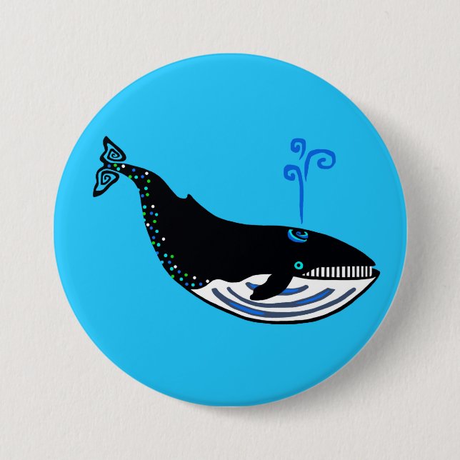 Ocean Blue WHALE - Endangered animal - Button (Front)