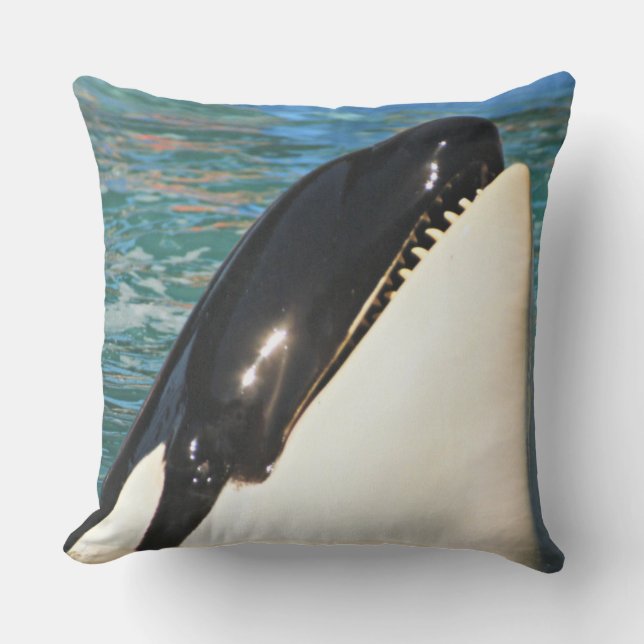 Ocean Blue Whale Peek Moment Throw Pillow (Front)
