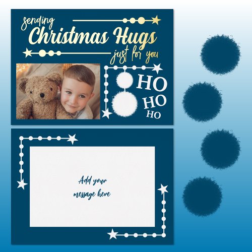 Ocean blue white Christmas hugs just for you photo Foil Holiday Card