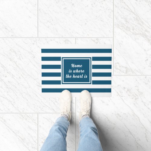 Ocean Blue  White Stripe Personalized Doormat