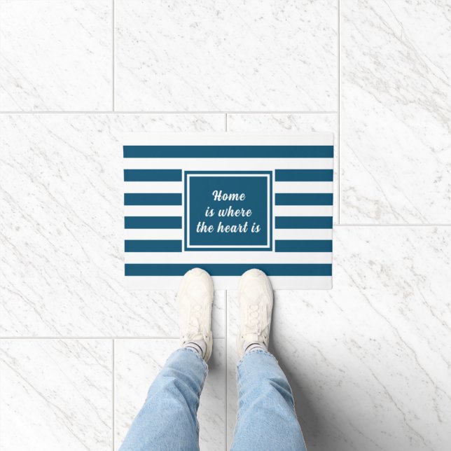 Ocean Blue & White Stripe Personalized Doormat (Indoor)