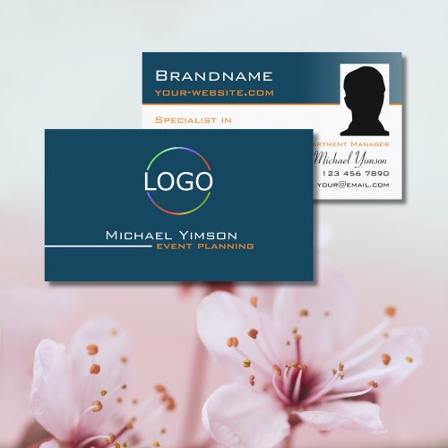 Ocean Blue White with Logo  Photo Professional Business Card