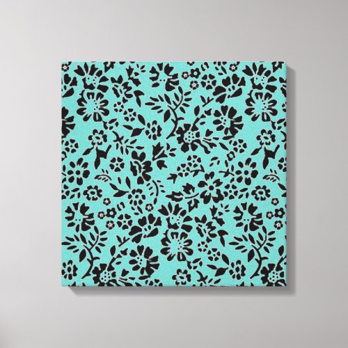 Ocean Blue with Black Flowers Canvas Print