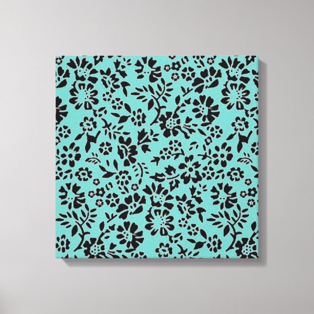 Ocean Blue with Black Flowers Canvas Print (Front)
