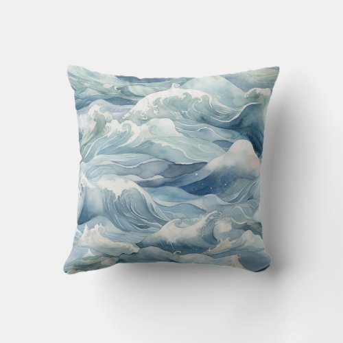 Ocean Blue with Force and Energy Waves of Foam Throw Pillow